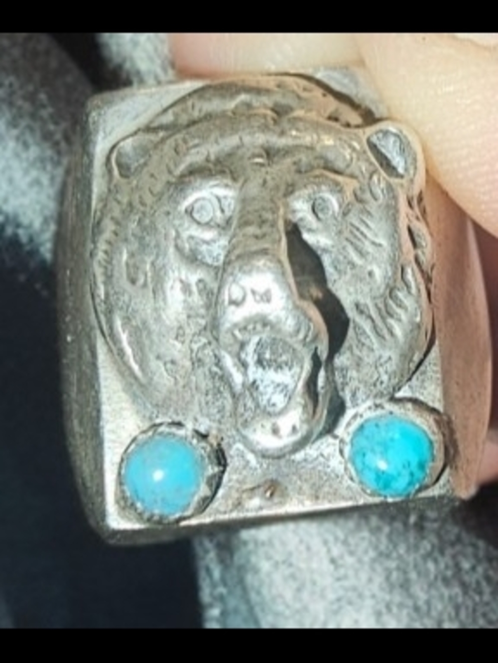 Vintage Navajo Silver & Turquoise Grizzly Bear Ring 🐻💍 #Vintage #Navajo